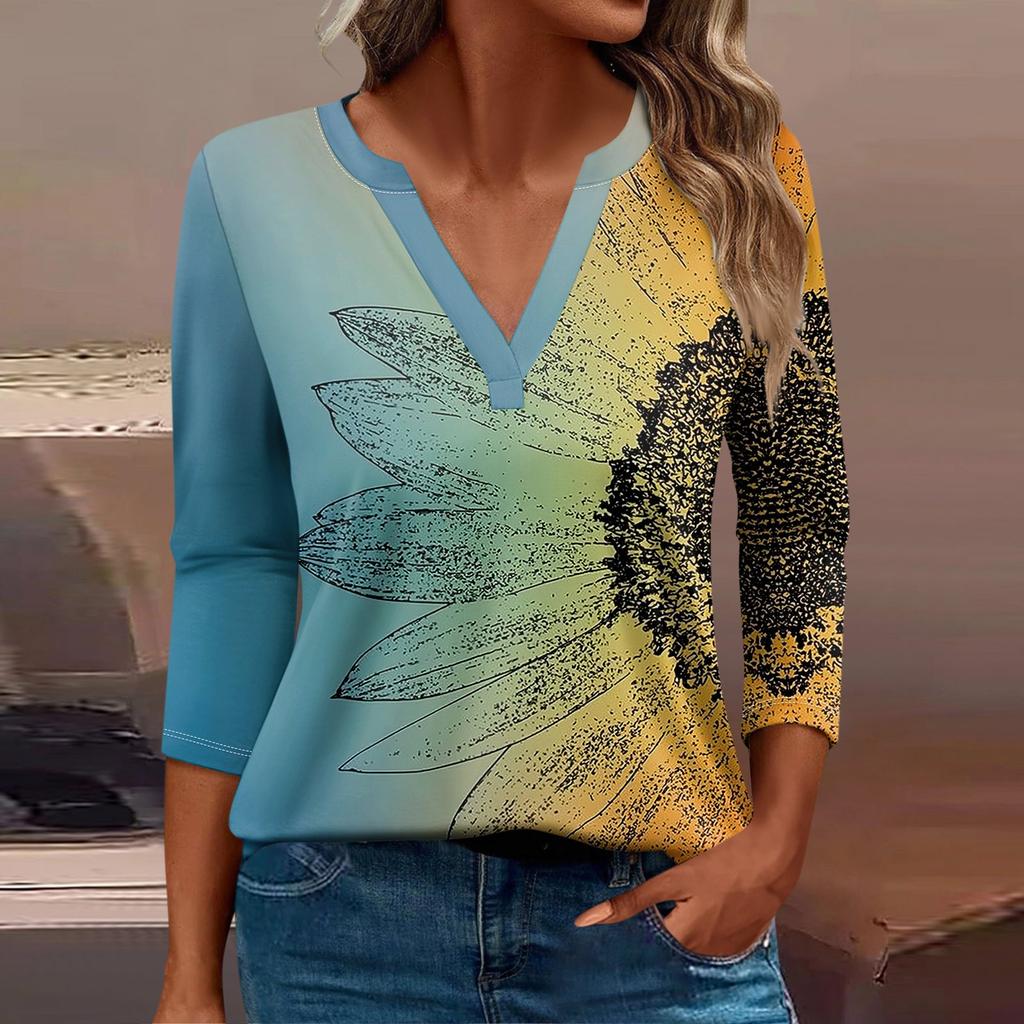 Women's T Shirt Tee Printed 3/4 Sleeve Daily Weekend Fashion Basic V Neck Regular Top