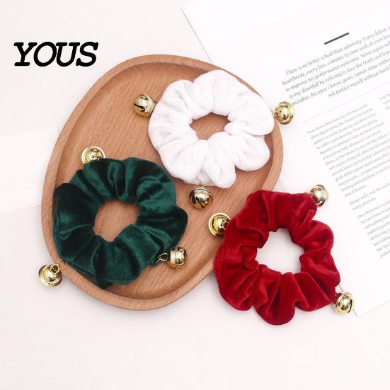 Holiday Ponytail Holders Christmas Velvet Hair Scrunchies with Bells, Elastic Ties for Retro Style Women Girls, Winter Festive Hairstyles Bands Thick