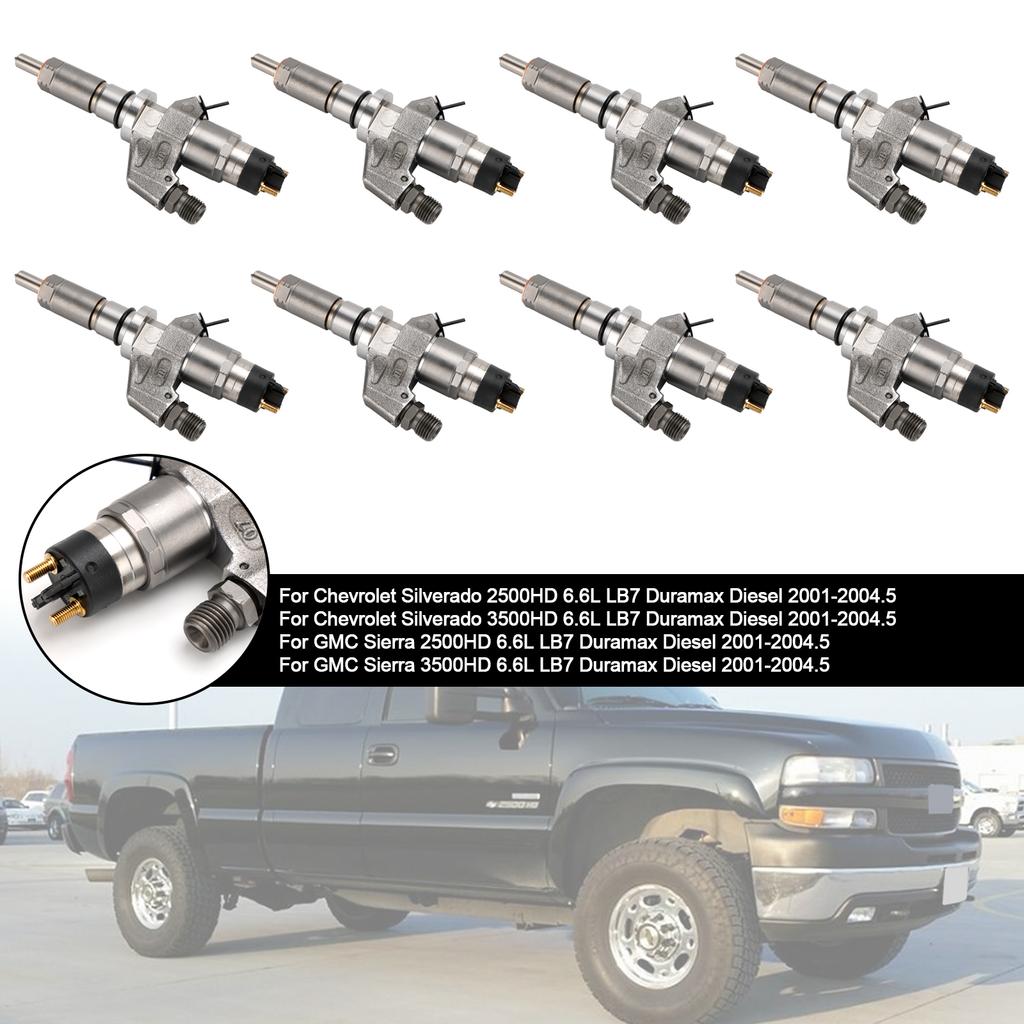 8PCS Fuel Injectors 0445120008 Fit for Duramax Fit for Chevy Silverado 2001-2004.5