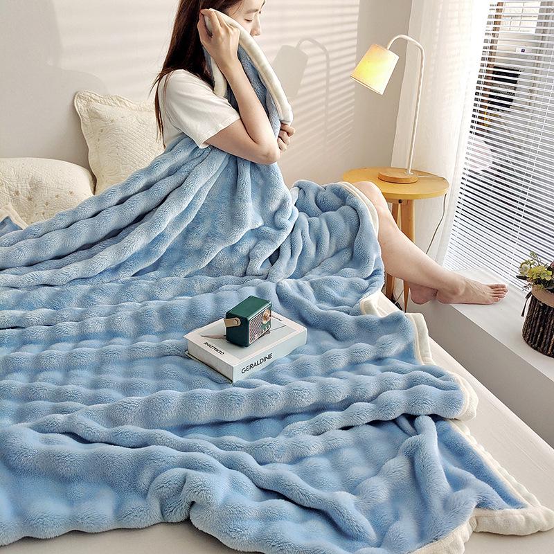 Double-Sided Thickened Fleece Blanket - Rabbit Hair & Coral Fleece Nap Blanket