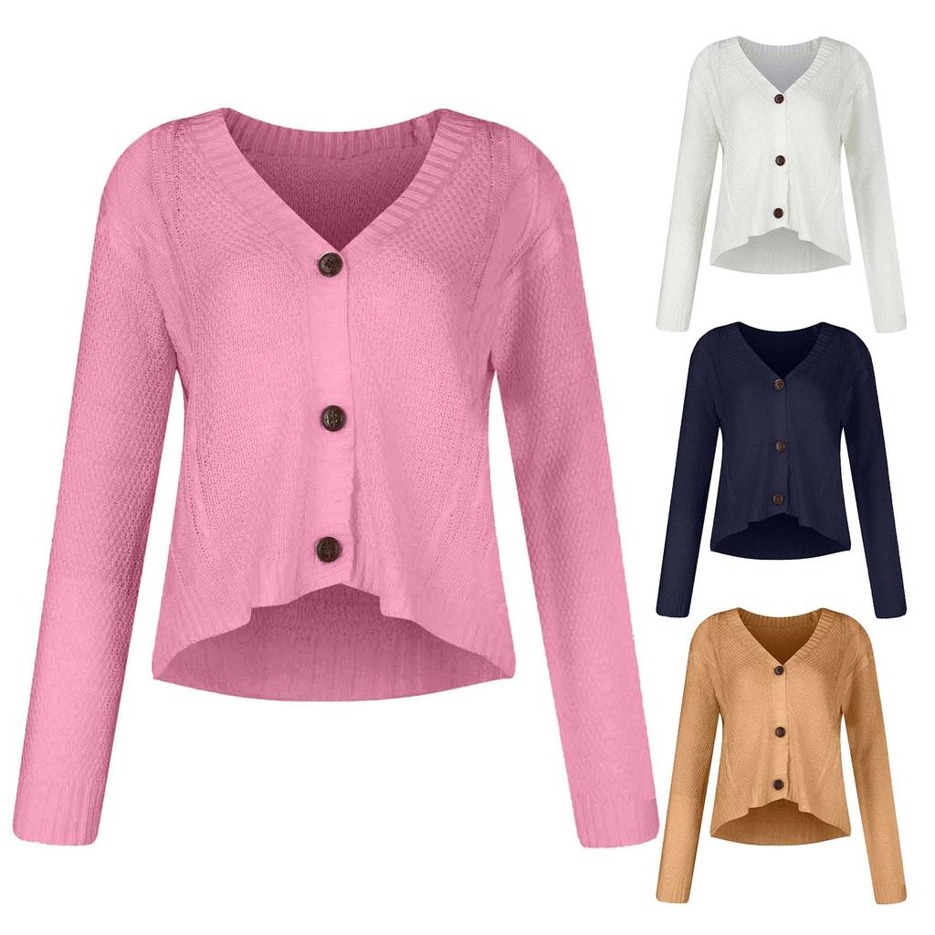 Women's Casual Short  Cardigan V-Neck  Knit Front Cardigan Botton Down Sweater Tops