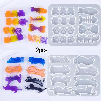 2 Pièces DIY Compte-gouttes Série Animale Pince à Cheveux Moule en Silicone, Boucles d'Oreilles Chaton Pendentif, Moule à Boucles d'Oreilles