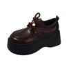 Black Height-increasing Small Leather Shoes Women's New Autumn Versatile Retro Platform Lace-up Single Shoes