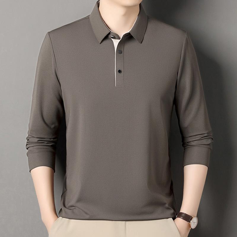 Men's Long-Sleeve Solid Color Polo Shirt - Spring/Autumn Dad Casual Wear