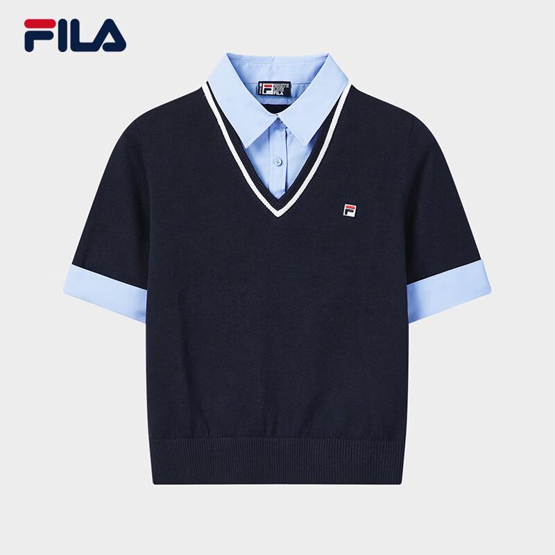 FILA Women's Faux Two-Piece Color Block Polo Knit Shirt