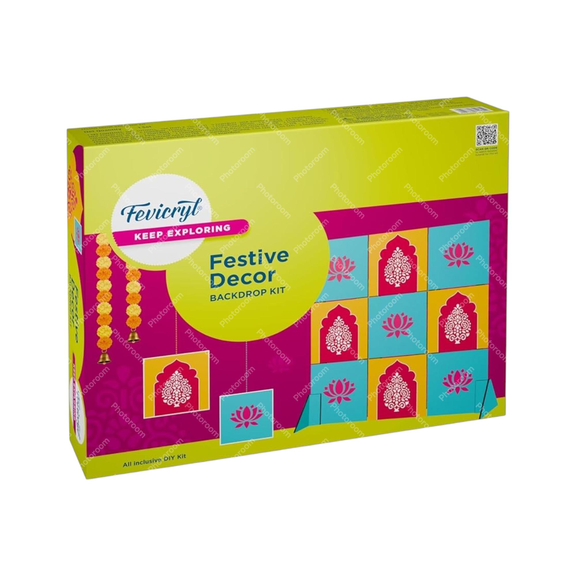 

Fevicryl Festive Backdrop DIY Decor Kit 2ft x 2ft MDF Board Acrylic Colours Stencils for Home Festive Decoration