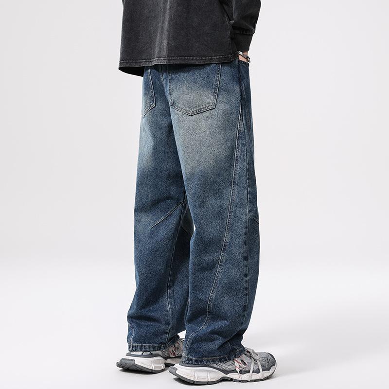 New American Retro Washing Scimitar Jeans for Men's Loose Slim Trousers