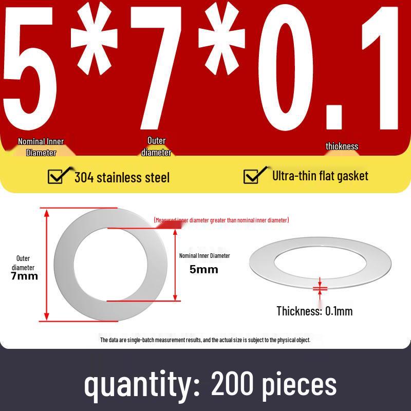 Plochá podložka z nerezové oceli 304 pro nastavení vůle hřídele (0,1/0,2/0,3 mm)