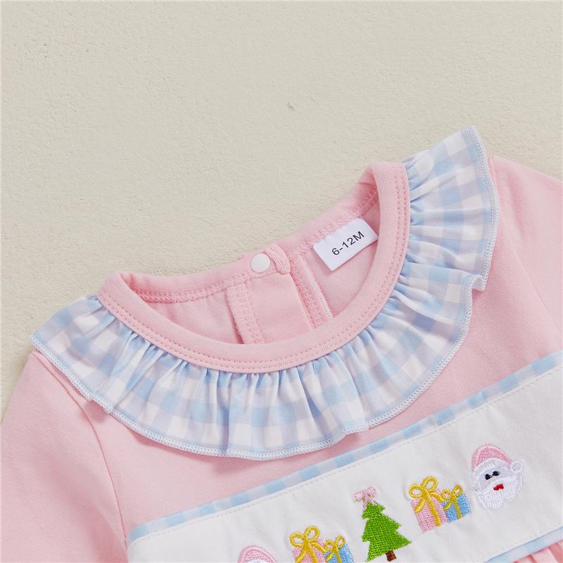 Baby Mädchen Schlaghosen-Set Nikolaus Weihnachtsbaum Stickerei Langarm Rüschenoberteile Karierte Hosen 2-teilige Outfits