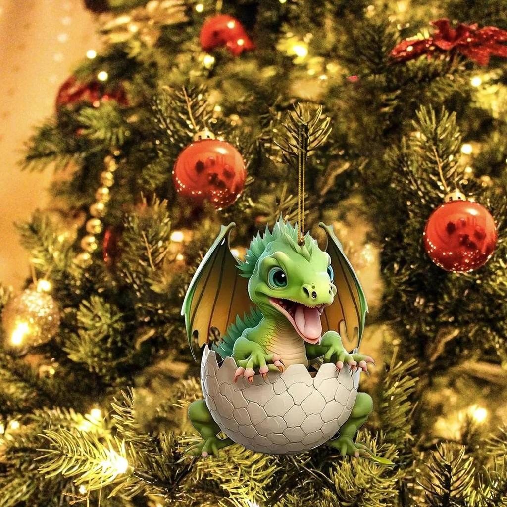 Adorable Acrylic Cartoon Dinosaur Car Hanging Ornament For Home Holiday Decor