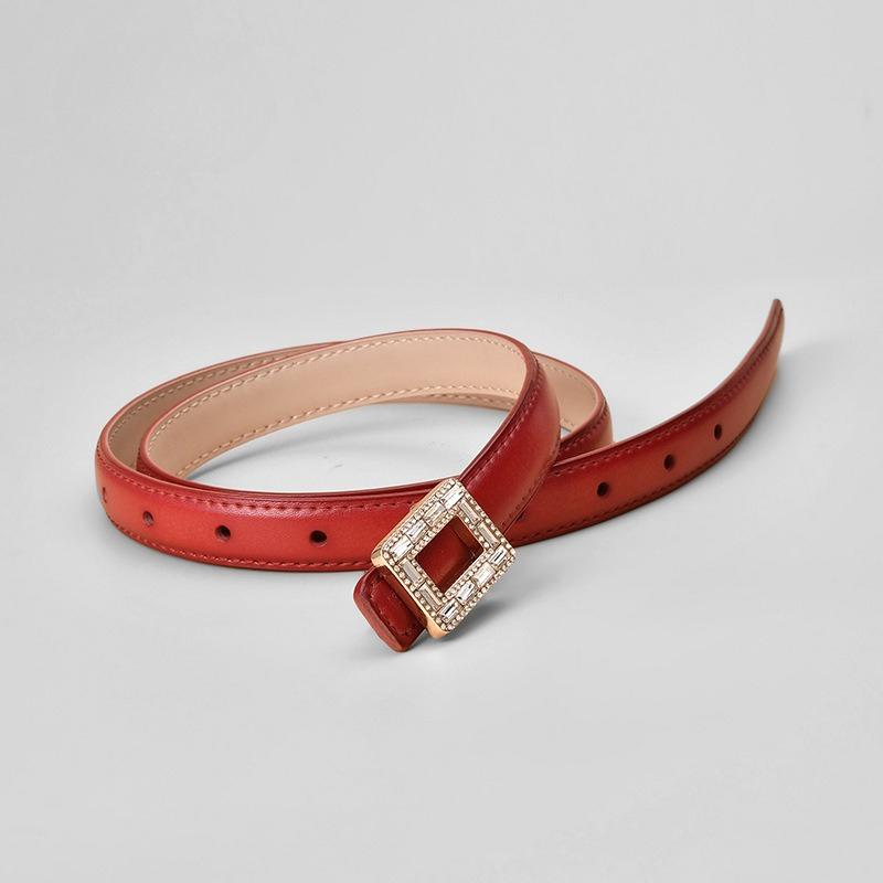 New Women's Belt Inlaid with Crystal Diamond Square Buckle Decorative Strap Versatile Women's Genuine Leather Smooth Buckle Belt