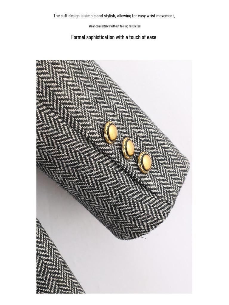 Women's Coffee-Colored Wool Blend Suit Jacket - Winter 2025, Padded, Thick, Loose Fit, Large Size.