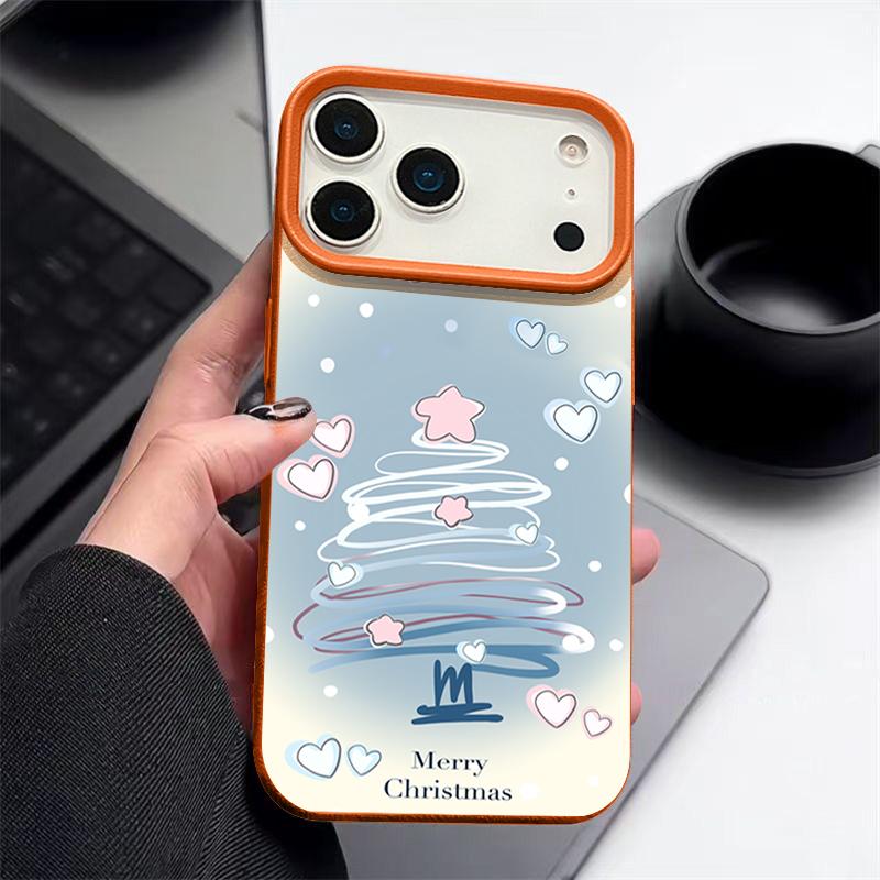 Blue Line Chirstmas Tree Design Shockproof Case for iPhone 17 16 15 14 Pro Max 13 Air - Flexible TPU Cover with Leather Texture