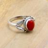 Red Coral 925 Sterling Silver Ring, Birthstone Handmade Leaf Ring, Gift For Her, Anniversary Gift Ring