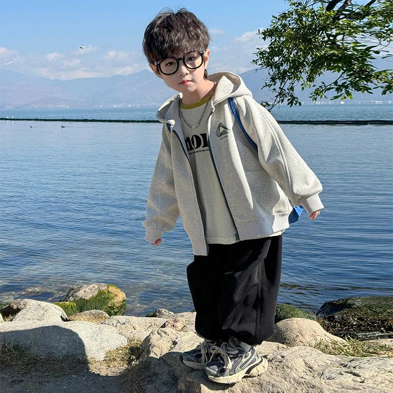 

2025 Весна и Осень Куртка с капюшоном для мальчиков - Повседневный кардиган-свитшот для детей 100 cm серый