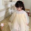 Kinder Kleidung Frühling Sommer Langarm Dünne Spitze Tüll Kleid Koreanischen Stil Mädchen Prinzessin Mode Süße Fee Mesh Kleider