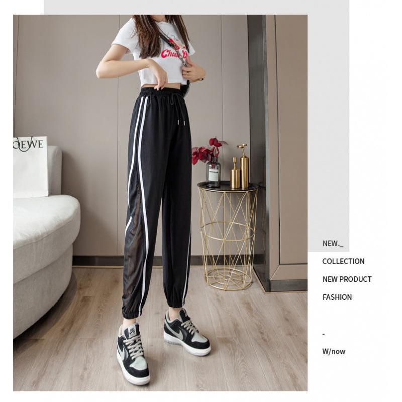 

High-Waist Ice Silk Summer Drape Pants for Women - 2025 Loose Cuffed Lantern Style L