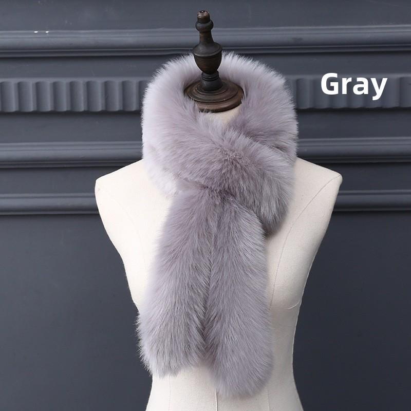 

Новый милый плюшевый шарф с кроличьими ушками Шарф из искусственного меха Меховой воротник Утолщенный шарф Женский шарф из искусственного меха лисы серый