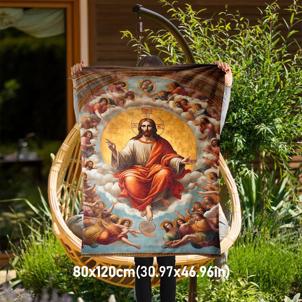 

1PC Christ, HeavenOutdoor Flannel Blanket - Soft Plush Decor for Picnics, camping, Bedroom, Playroom, Office, or Lunch Break 1267A 80x120cm(31x47inch)