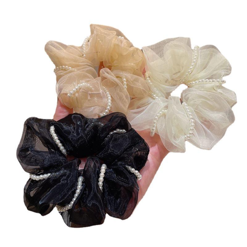 Anel de cabelo de organza com pérolas doces estilo outono - acessório de cabelo de tendência de celebridades