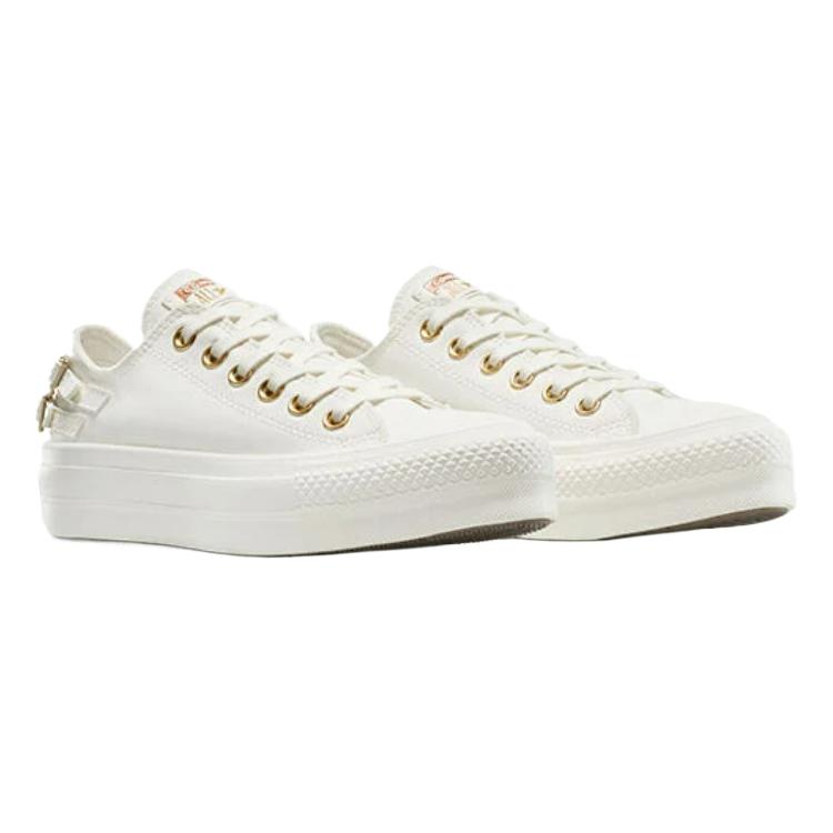 Converse Chuck Taylor All Star Lift Platform Low Buckle Women Sneakers Cream Egret Black A11866C