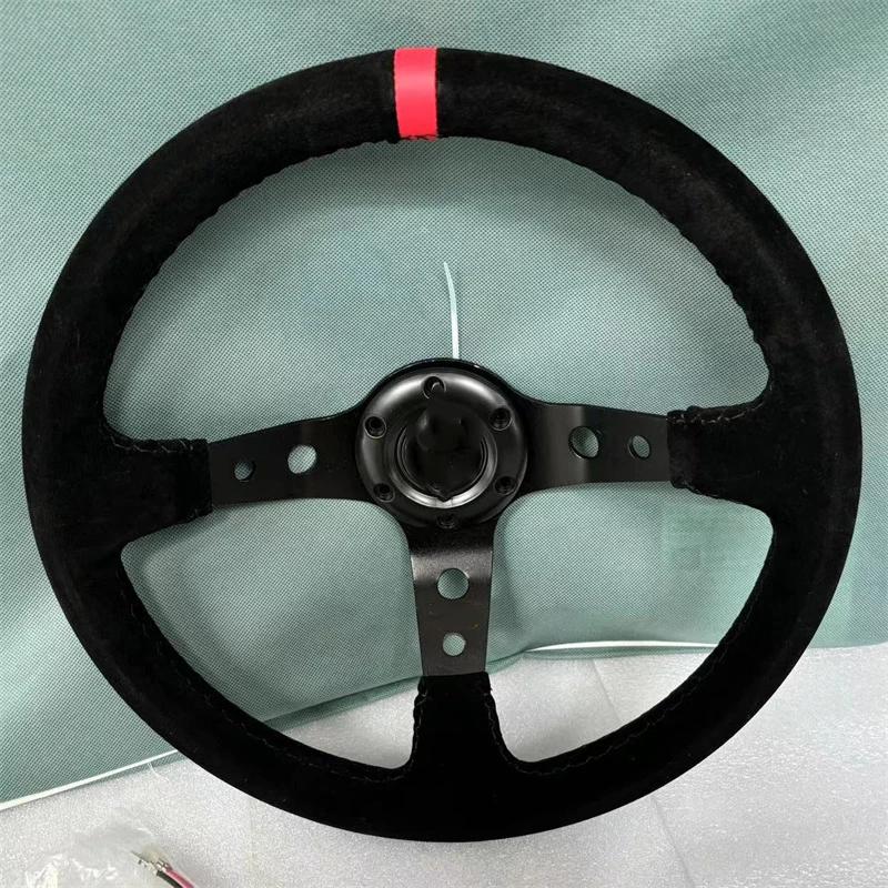 Car Modification Steering Wheel 14 Inch Frosted Personalized Competitive Racing Steering Wheel 350mm Suede Universal красный