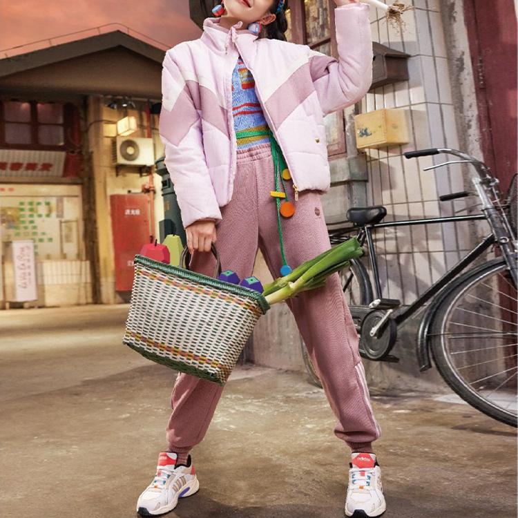 Adidas Neo Adjustable Drawstring Stand Collar Sport Jacket Cotton Women Outerwear Pink HF7302