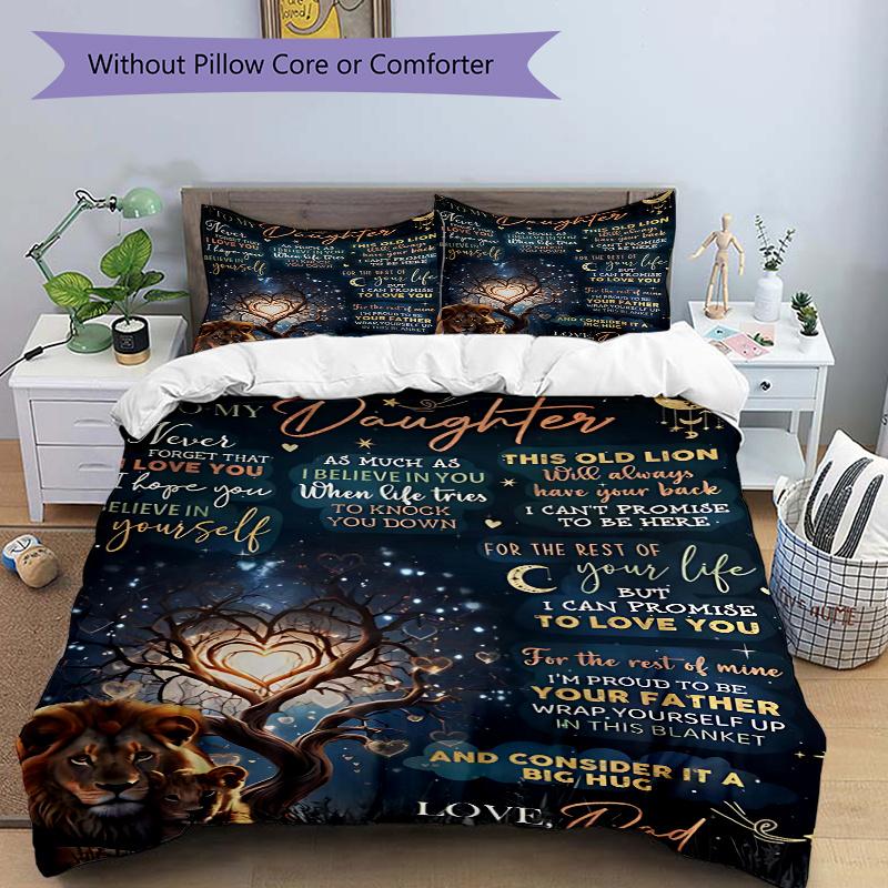

3pcs Love Letter to My Daughter Printed Duvet Cover Set (1 * Cover+2 * Pillowcase, Without Core), Suitable for Home Bedroom, 135x200cm