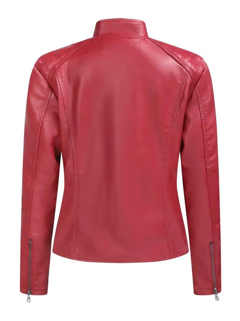 European & American Women's Leather Motorcycle Jacket - Fashion Zipper Short Vintage Coat