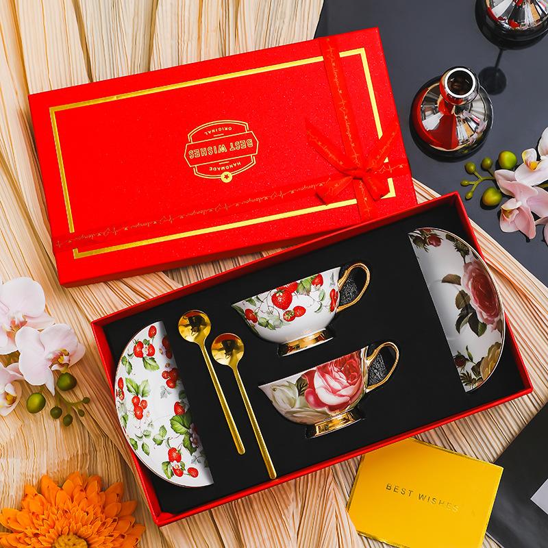 European Ceramic Bone China Coffee Cup Retro British Afternoon Tea Set Teacup Set Gift Box with High-end Gifts