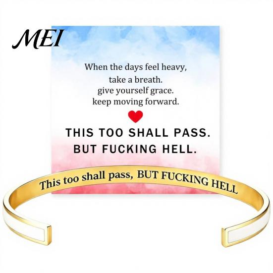 Bracciale Promemoria Resilienza Questo Passerà Anche Questo Bracciale a Manetta con Mantra, Messaggio Nascosto Inciso Elegante Accessorio di Incoraggiamento Ispirazionale