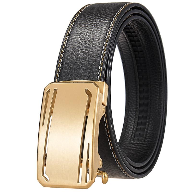 Stainless steel buckle men s leather belt - spring automatic buckle belt 120
