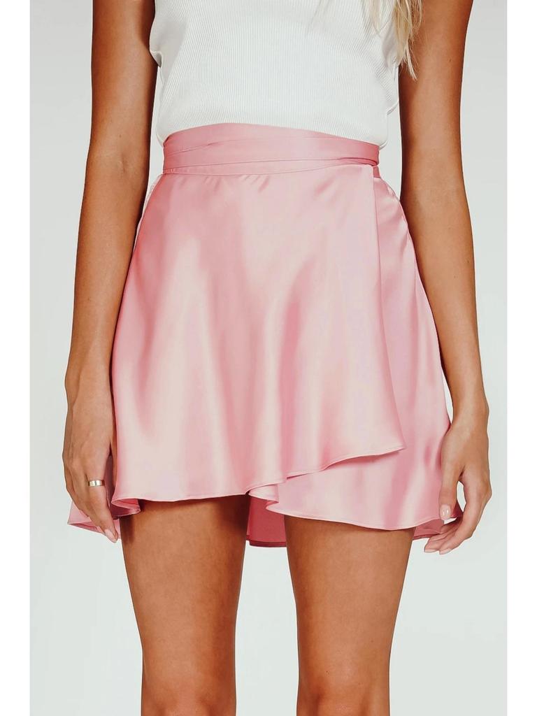 Einfarbiger Rock mit hoher Taille, modischer, einteiliger Schnür-Kurzrock, Chiffon-Satin-umwickelter Minirock
