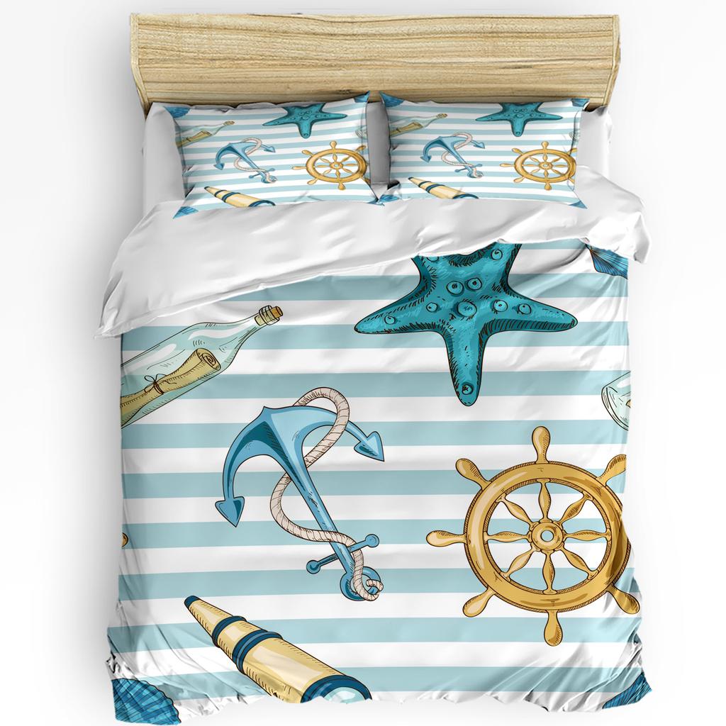 Lighthouse Bedding Set For Bedroom Bed Home Nostalgic Watercolors with Gull Ancient Anchor Duvet Cover Quilt Cover Pillowcase