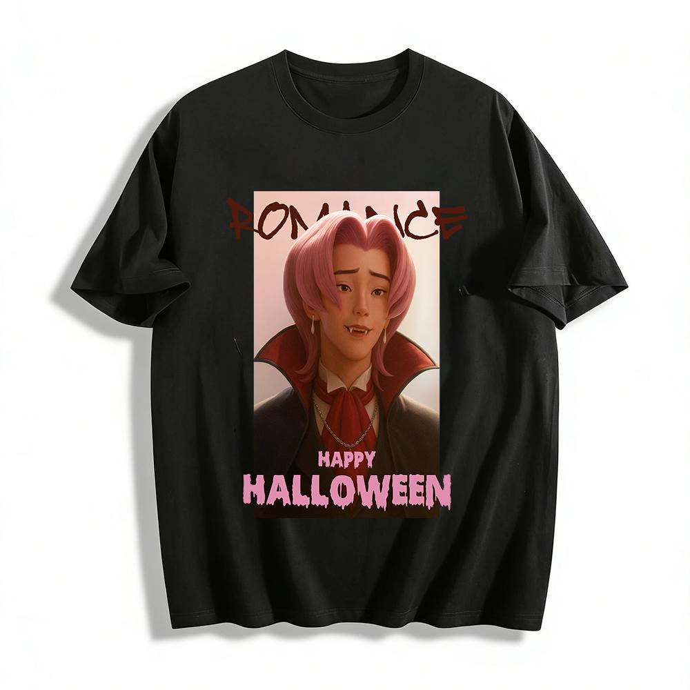 Halloween Romance Vampire Pink-Haired Character Print Top Casual Loose T-Shirt For Men Women Pure cotton T-shirt XXS