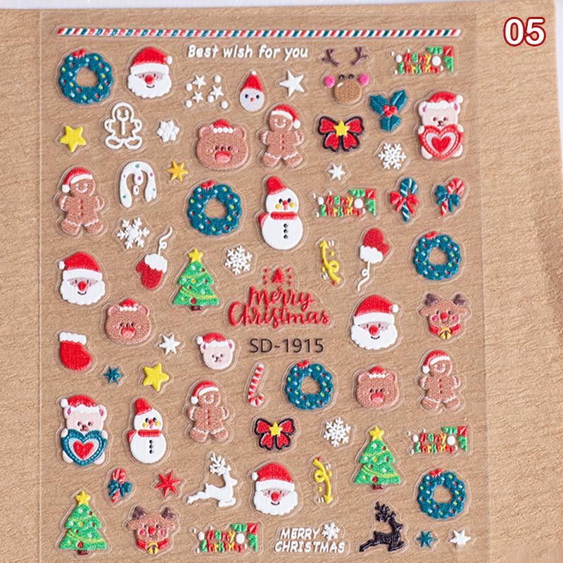 Christmas Lovely Cartoon Bowknot Santa Claus Snowman Christmas Tree Elk Snowflake Nail Art Stickers Xmas Cute Manicure Decals