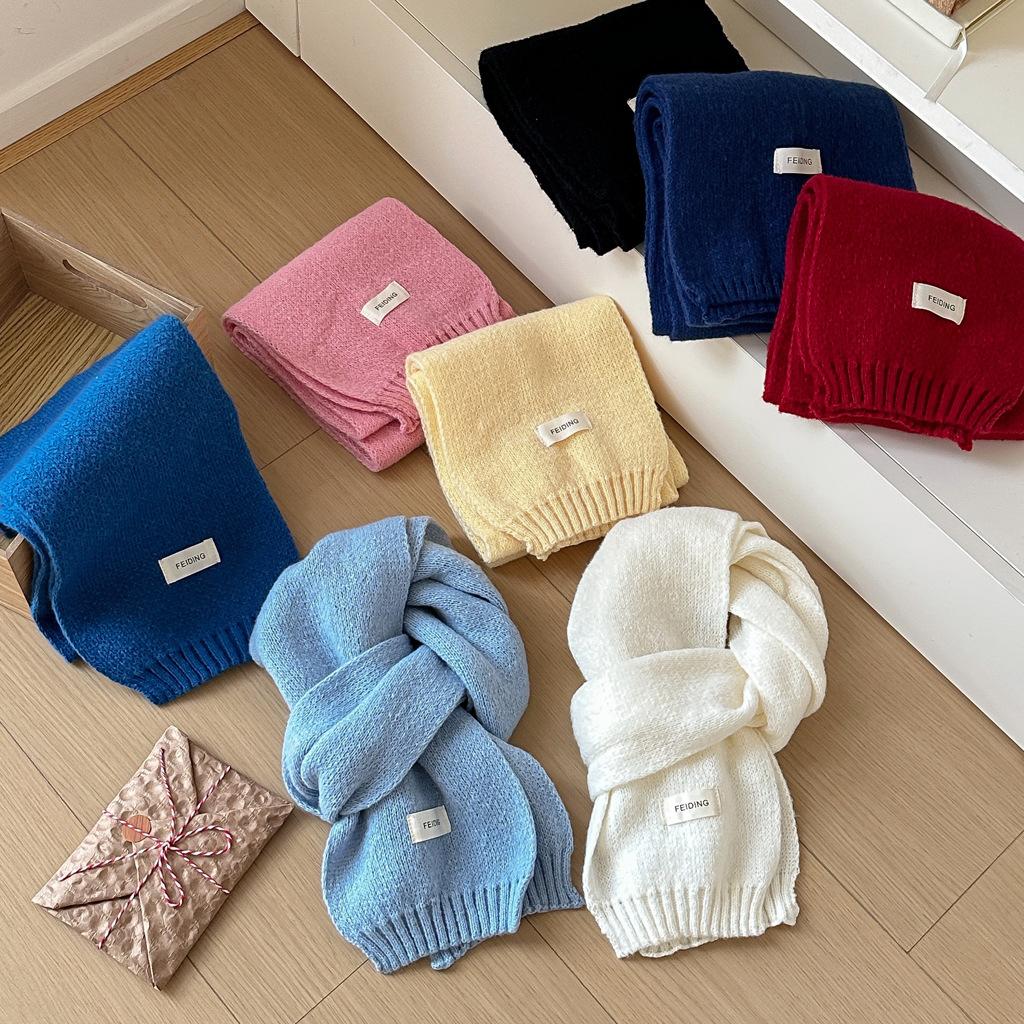 Solid color scarf women's winter atmosphere knitted wool versatile simple warm thickened couple scarf men's batch