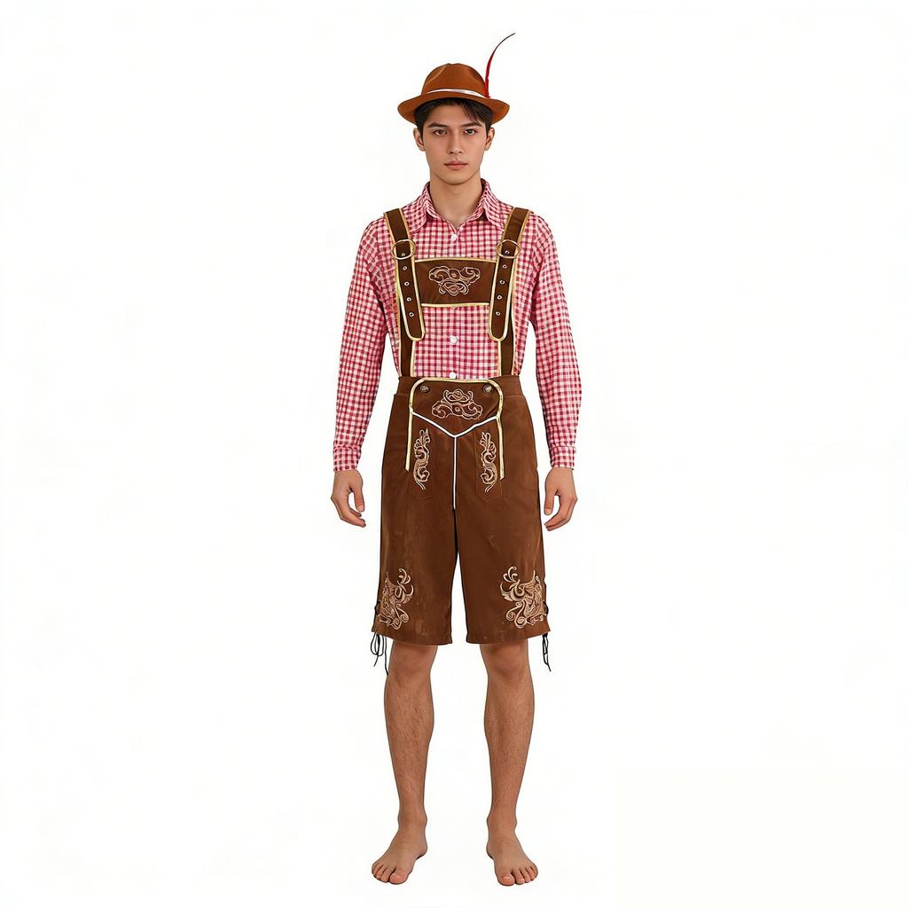 Traditional Oktoberfest Lederhosen Costume with Embroidered Suspenders and Adjustable Waist for Adult Men Suitable for Festival and Performance Wear