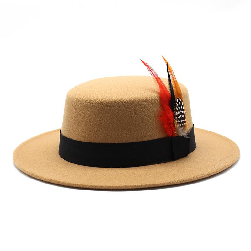 

Мужские и женские парные шляпы британская классика ретро шерстяная плоская шляпа большая шляпа с карнизом фетровая шляпа M（56-58cm） верблюд