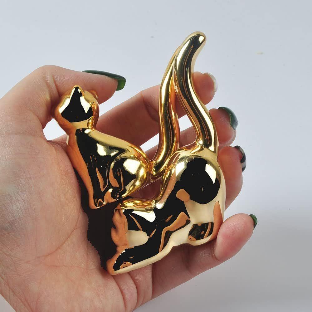 Modern Style Ceramic Golden Cat Figurine Statues for Home Decor Accents Living Room Office Table Bookshelf Desk Bedroom (2pcs Cute Cat
