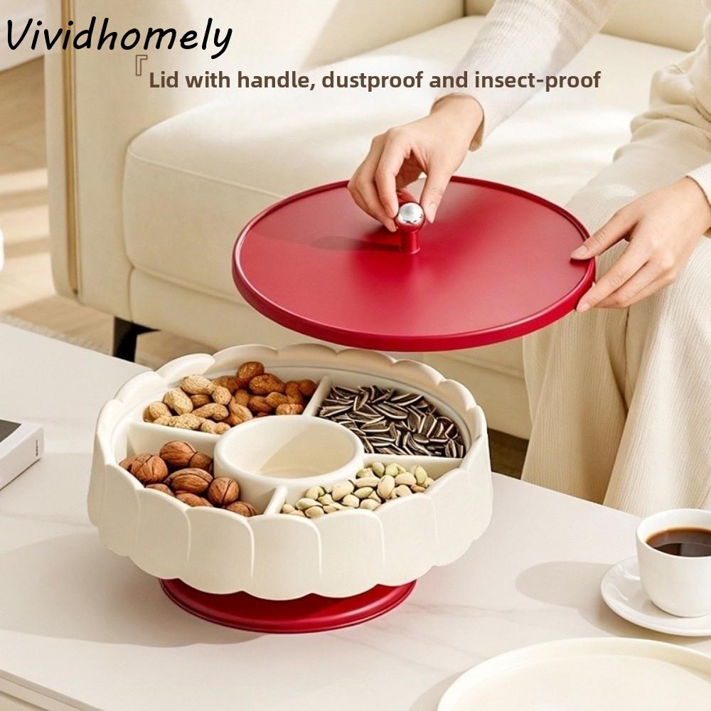 Multifunctional Red Snack Serving Tray with Lid Sealed Candy Box Dustproof Traditional Fruit Plate Party