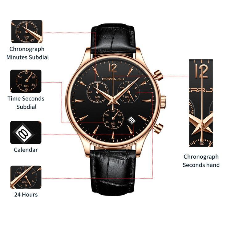 CRRJU New Leather Strap Men's Watch 2313 Steel Strap Watch Simple Business Personality Men Fashion Waterproof