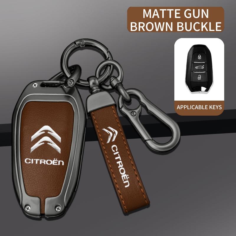 Metalen Lederen Auto Afstandsbediening Sleutelhoes Cover Sleutel Beschermer Fob Voor Citroen C1 C2 C4 C6 C3-XR Picasso Grand DS3 DS5 Auto Accessoires