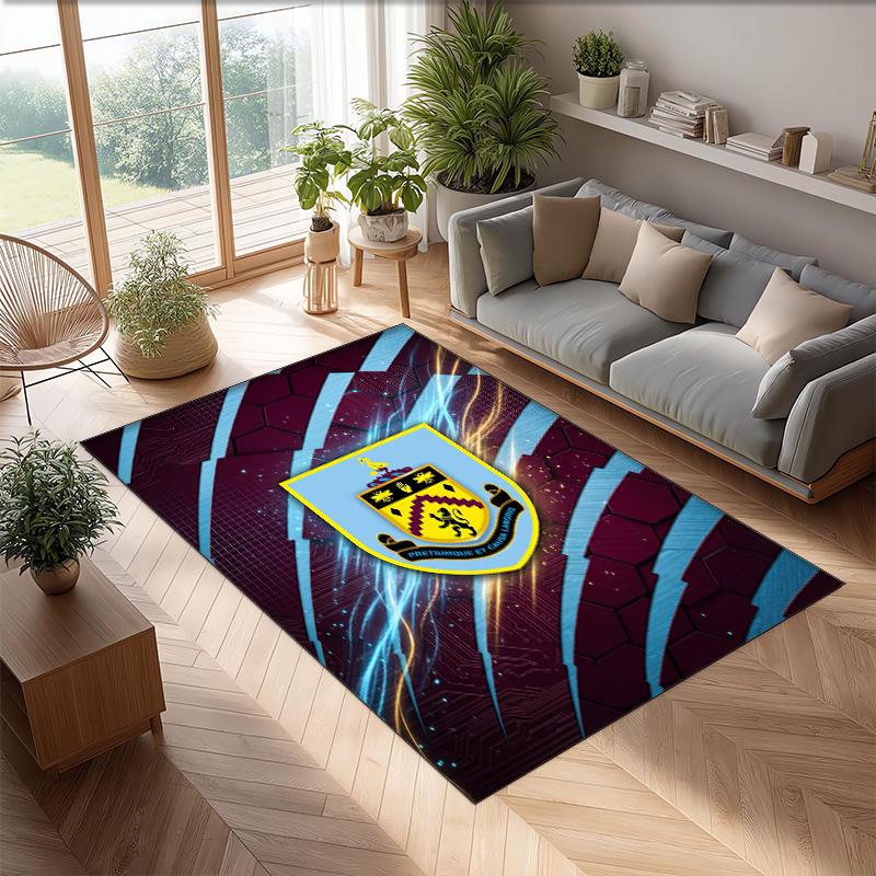 Burnley Football Print Crystal Velvet Rug, Comfortable Water Absorbent Non Slip Indoor Floor Carpet
