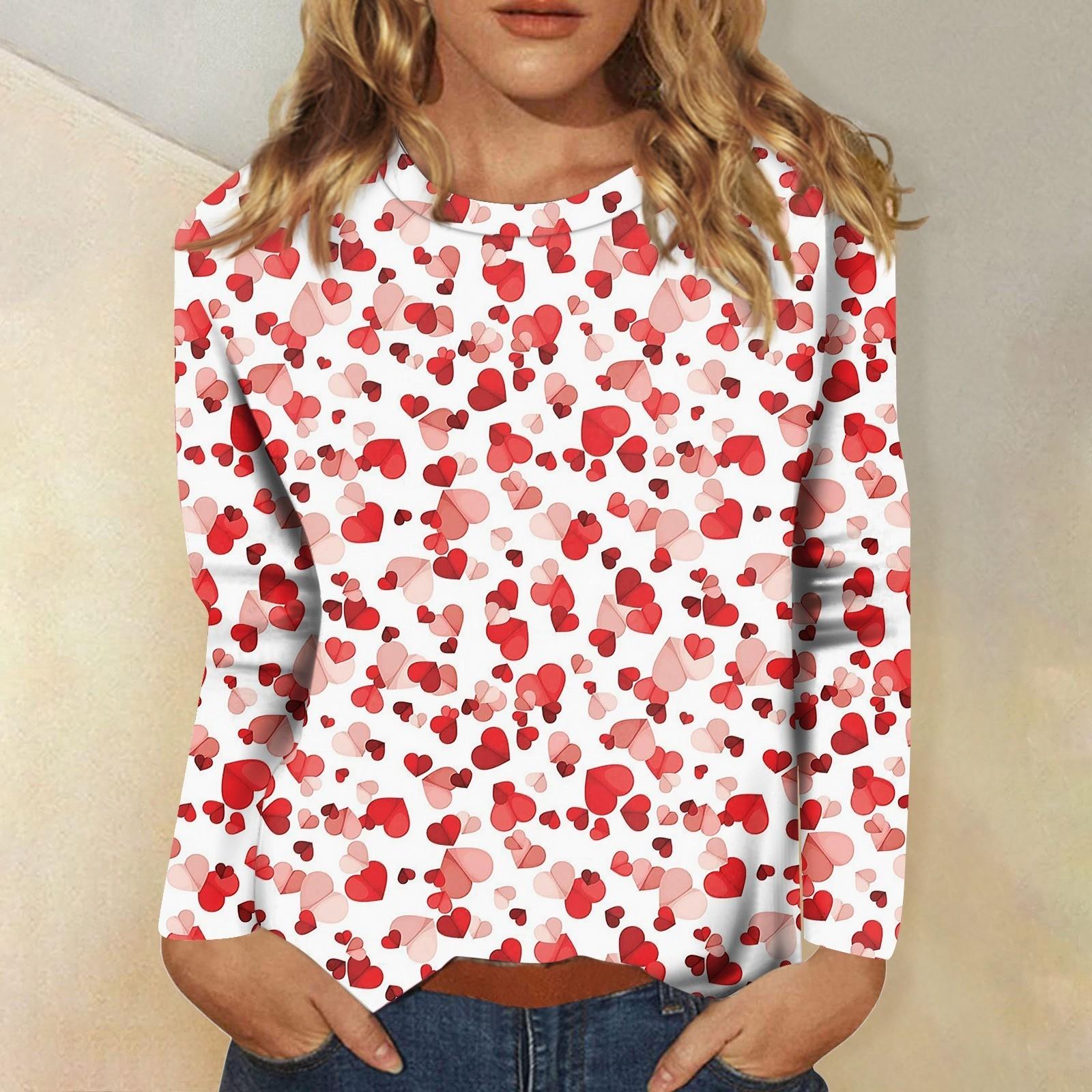 

Жіноча модна повсякденна футболка з круглим вирізом і довгим рукавом на День Святого Валентина XL Кіновар