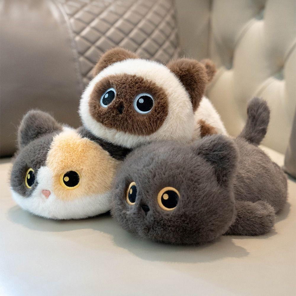 Cute Cartoon Cat Plush Doll Toy Realistic Texture Soft Simulation Cat Plush Toy Lifelike Kitten Stuffed KeyChain Plushie