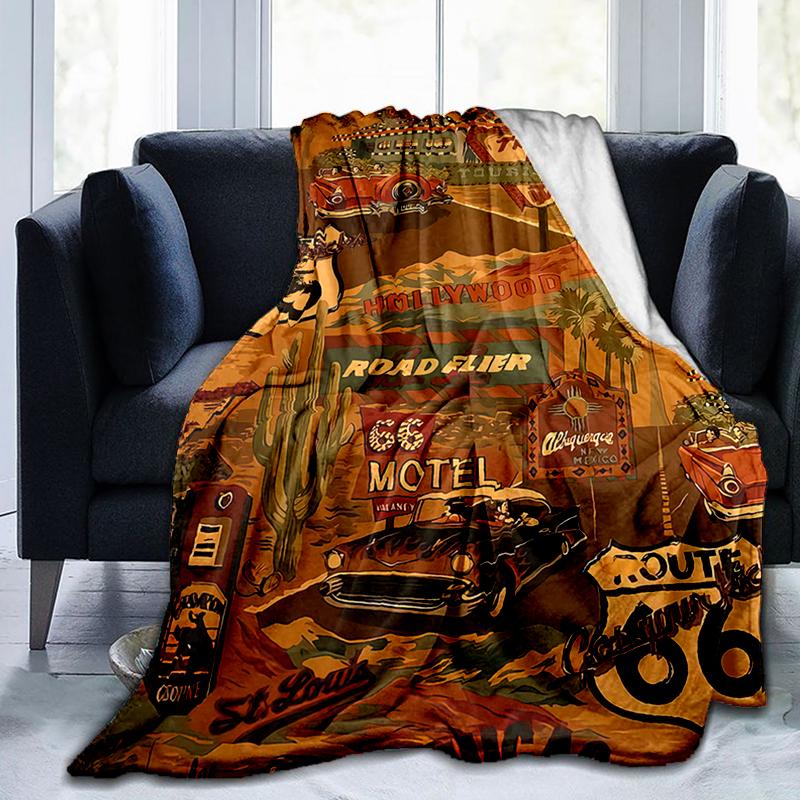 

1PC Highway 66 pattern blanket, all season lightweight home office outdoor nap multifunctional blanket 80cm x 120cm