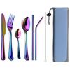 Portable Dinnerware Set Knife Fork Spoon Metal Straw Cutlery Set Tableware With Box Bag For Travel Hiking Picnic Dinner Set