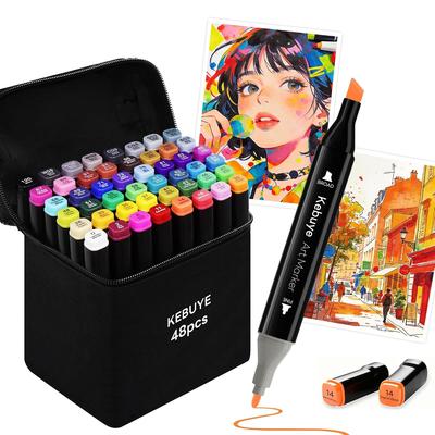 Illustration Markers Alcohol 48-color Set Twin Type (fine Tipbroad Tip) Non-bleeding Art Suitable Both Children Adults Color Pens Coloring Elementary