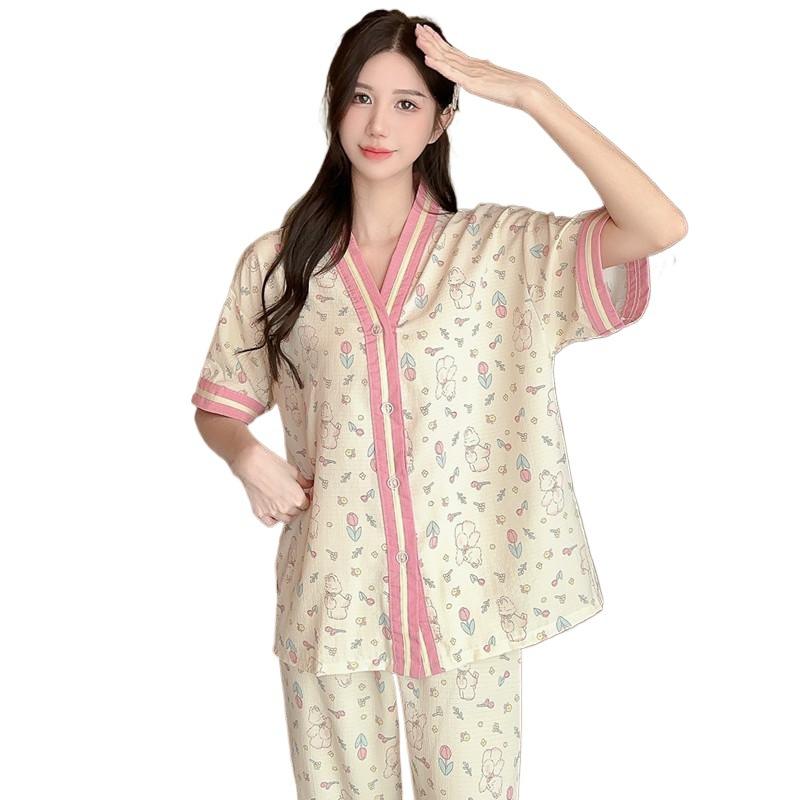 New Crepe Tulip Rabbit Large Size Pajamas Women's Spring Summer Short Sleeve Pants Two-piece Ins Style Loungewear